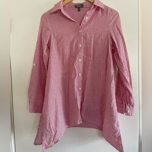 Neiman Marcus Red & White Striped Button-Front Shirt